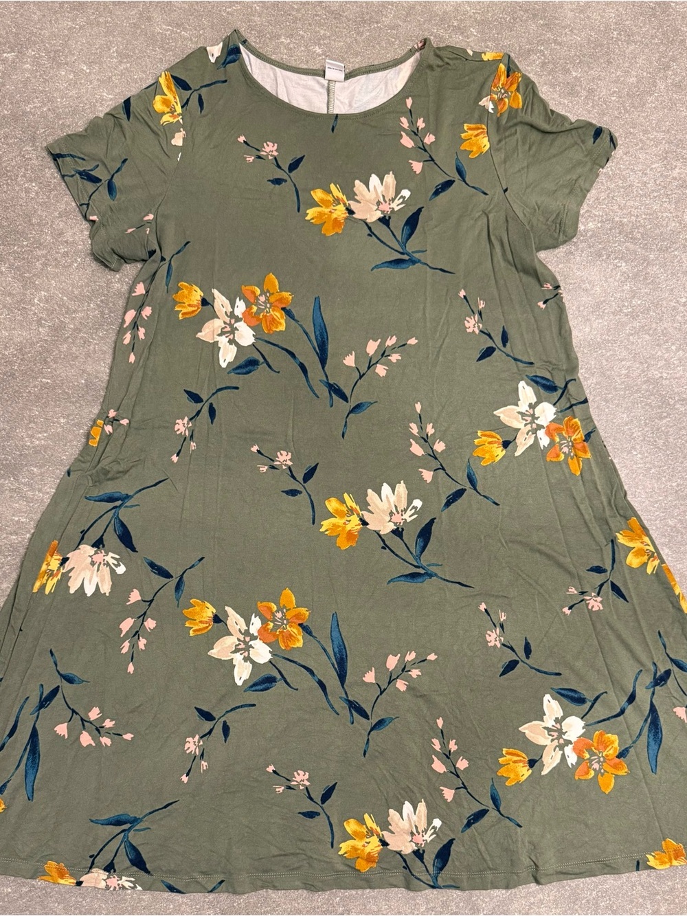 EUC Old Navy Women’s Shortsleeved Swing Dress Olive Green Floral - Size L